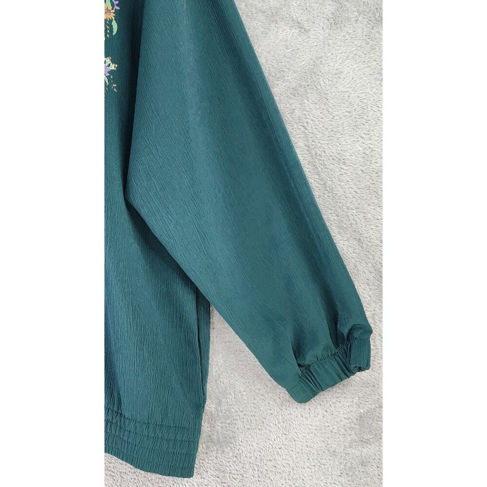 GW Jacket Womens Medium Petite Green Floral Button Up Vintage Bomber Made In USA - Picture 9 of 12